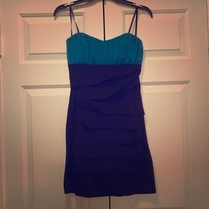 Teal and Black Strapless Dress